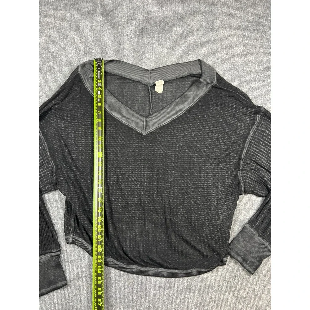 Free People We The Free South Side Thermal Top Women XS Black Cotton Waffle Knit